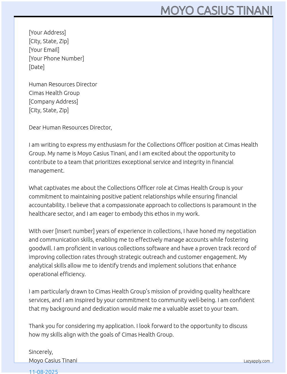 Cover letter for collections officer - LazyApply