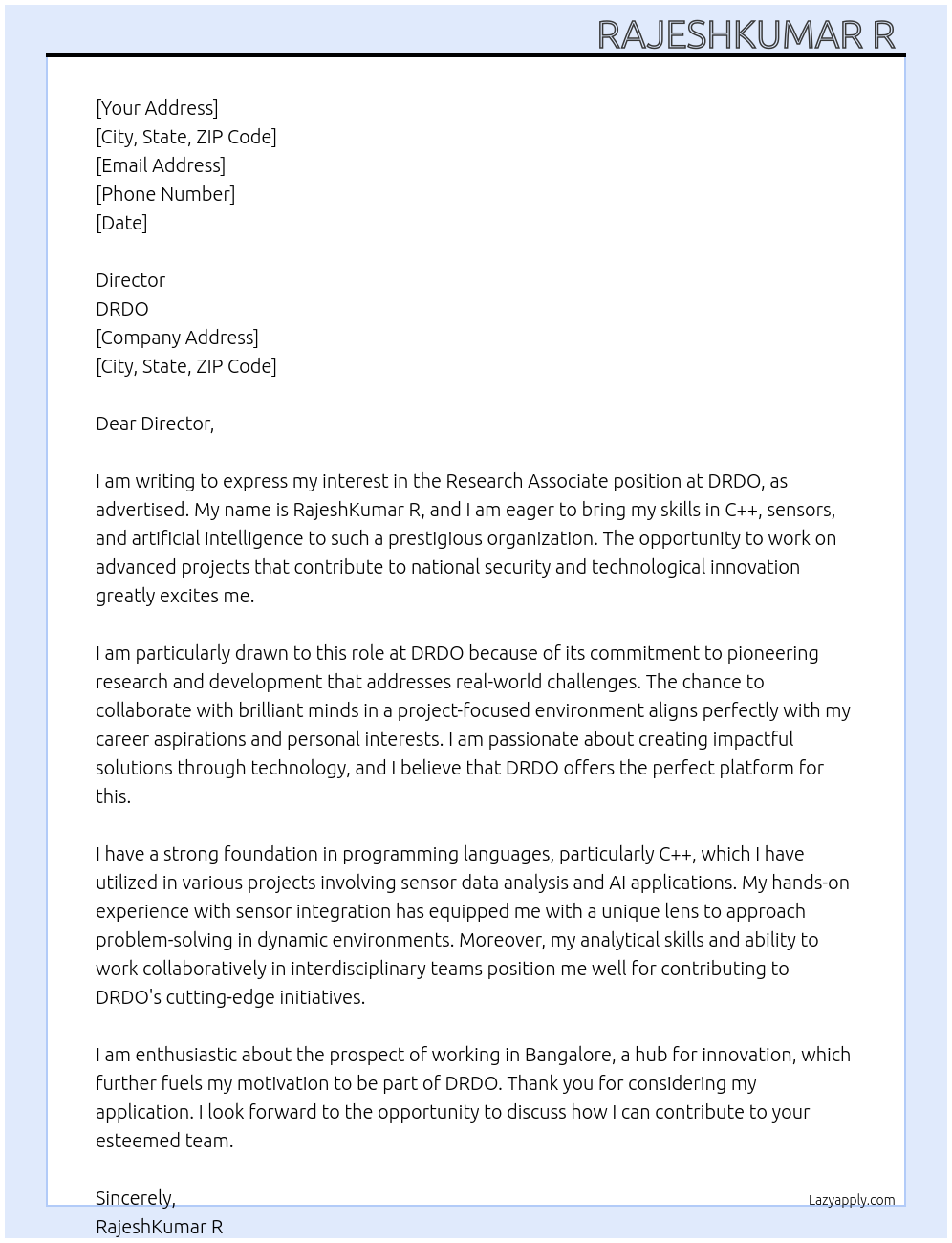 Research Associate -@ At Microsoft office works Cover Letter