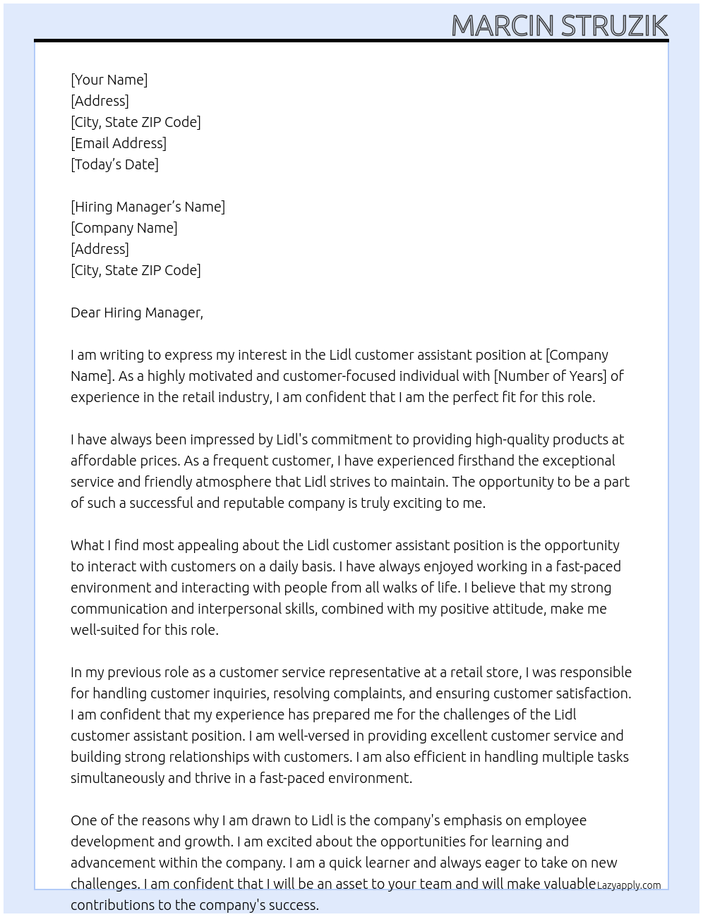 Cover letter for lidl customer assistant - LazyApply