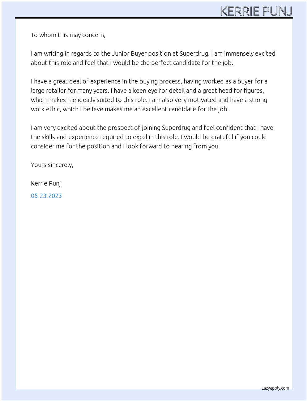 Junior Buyer At Superdrug Cover Letter