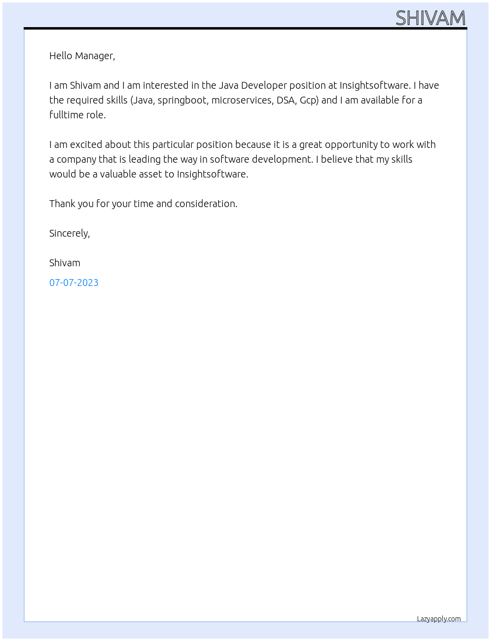 Java Developer At Insightsoftware Cover Letter