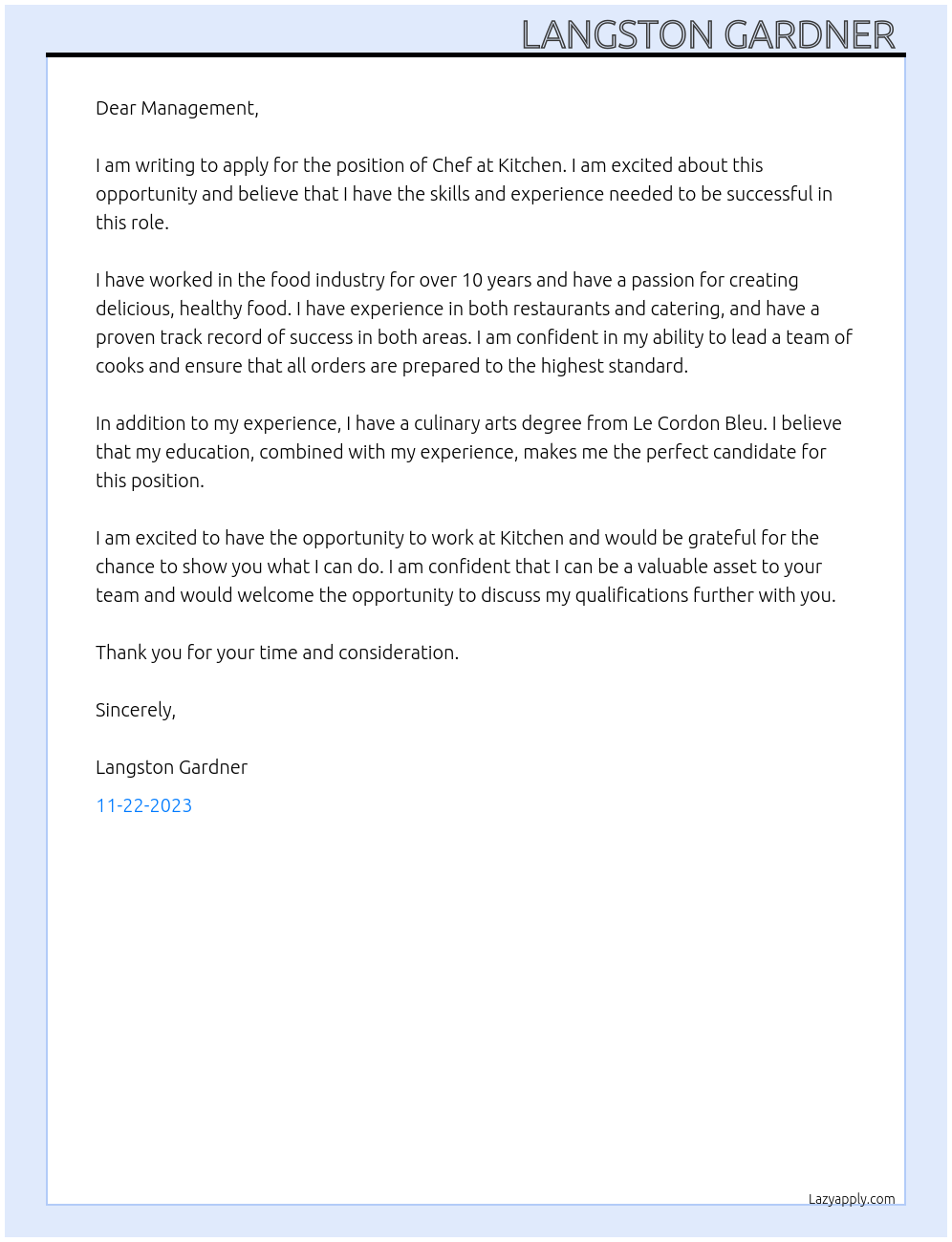 Chef At Kitchen Cover Letter