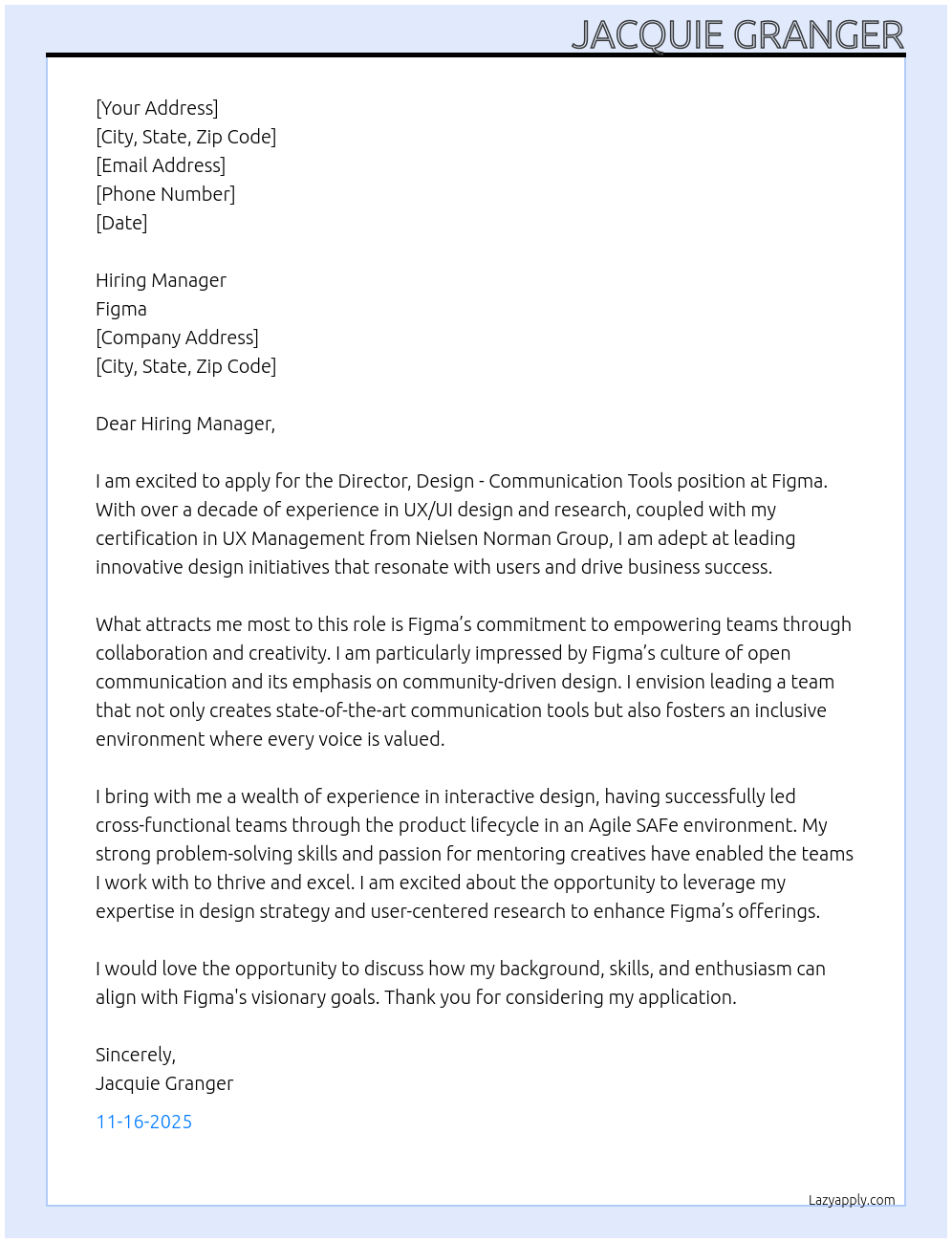 Director, Design - Communication Tools At Figma Cover Letter