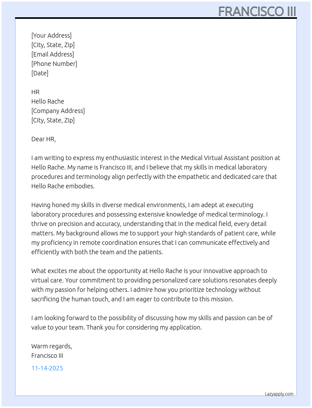 Cover letter for medical virtual assistant - LazyApply