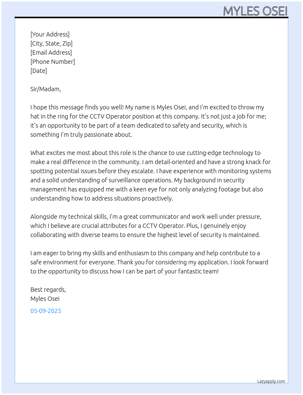 cctv operator At this company Cover Letter