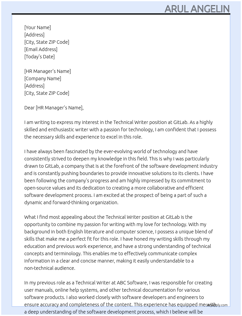 TECHNICAL WRITER At GitLab Cover Letter