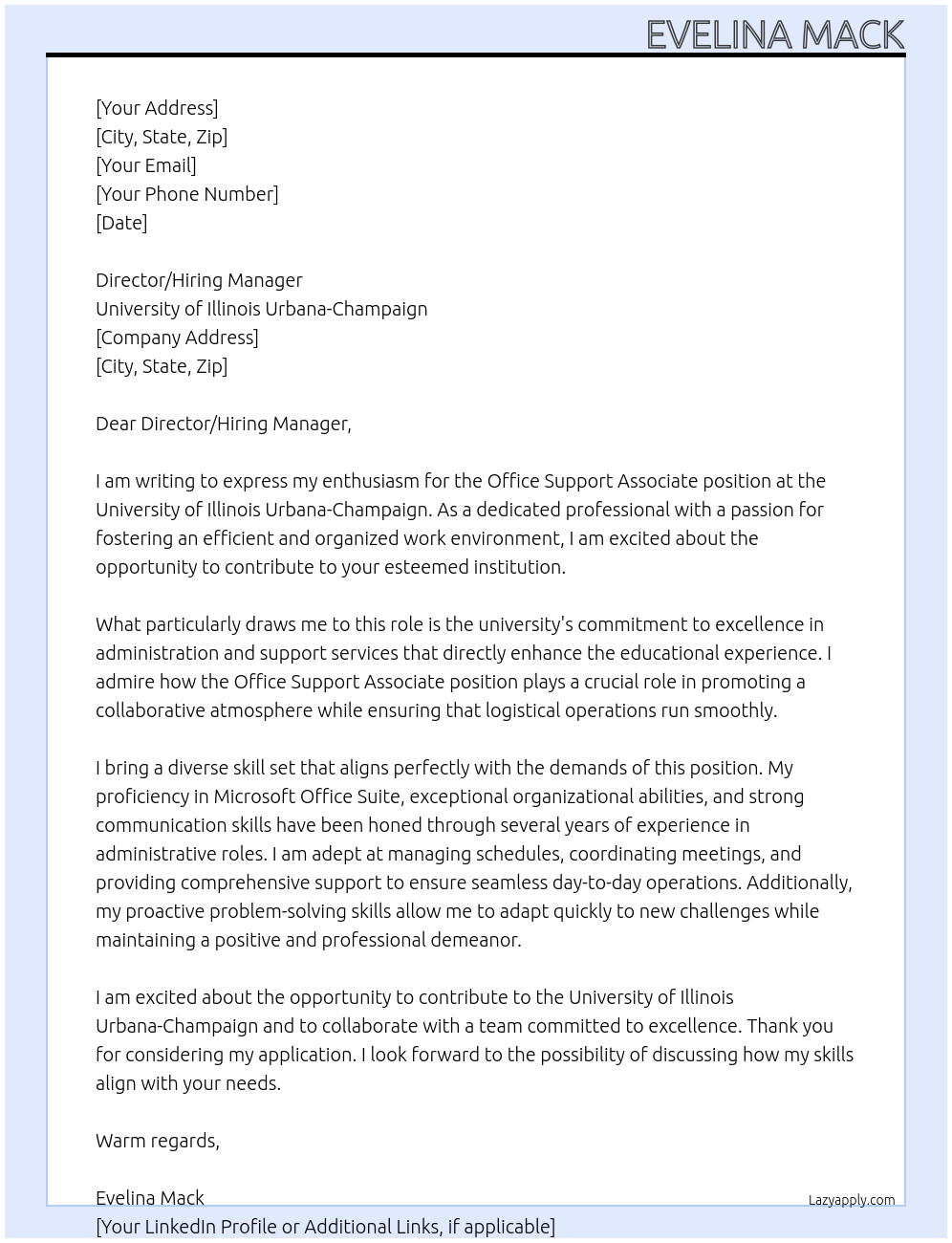Office Support Associate At University of Illinois Urbana-Champaign Cover Letter