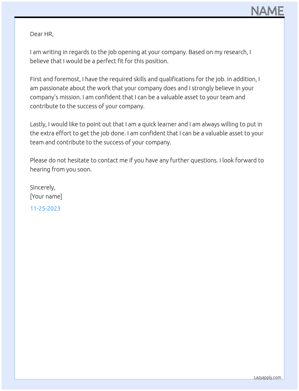 Job At Company Cover Letter