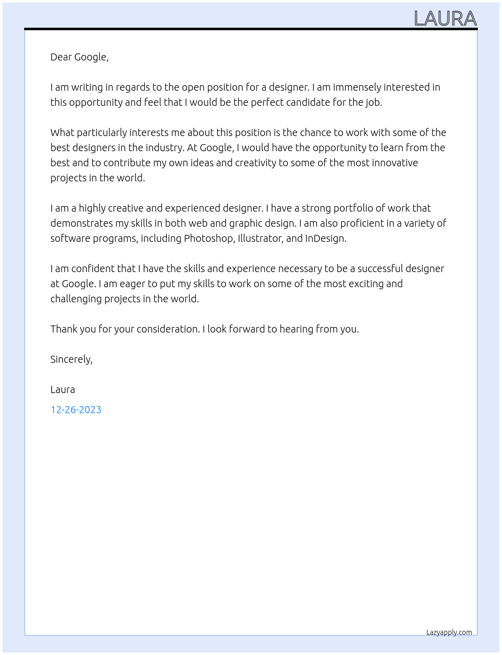 designer At Google Cover Letter