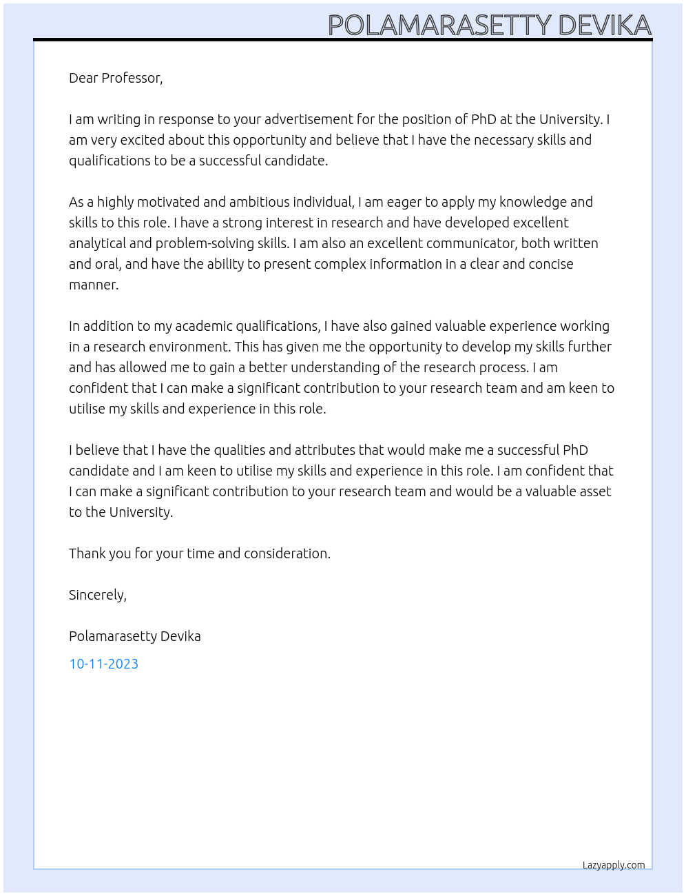 Phd At University Cover Letter