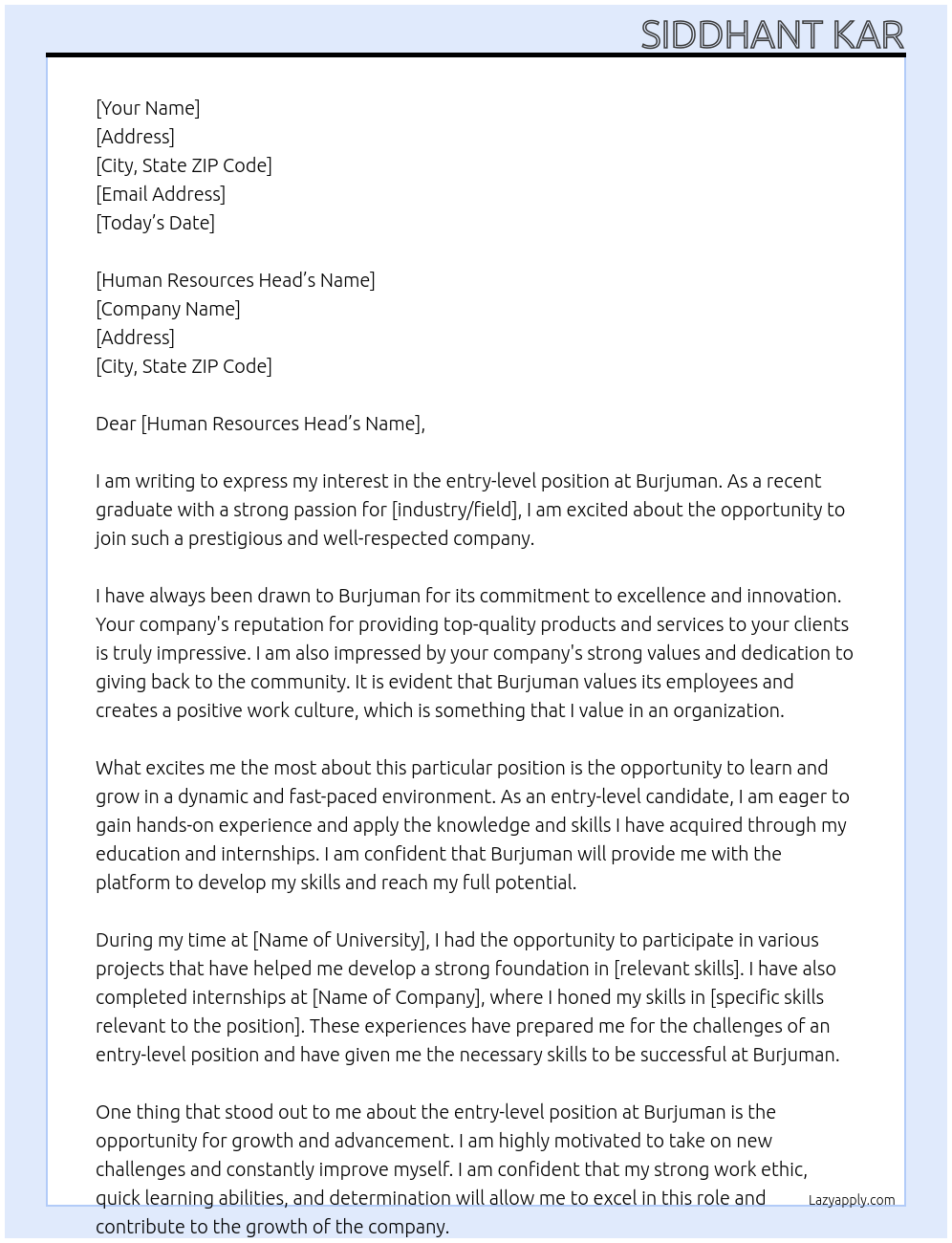 entry level  At burjuman Cover Letter