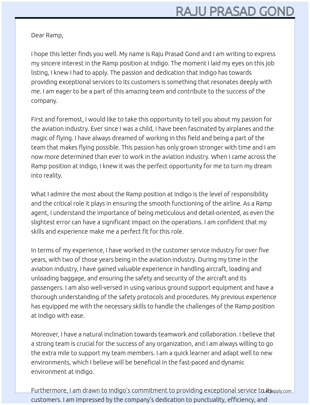 Cover letter for ramp - LazyApply
