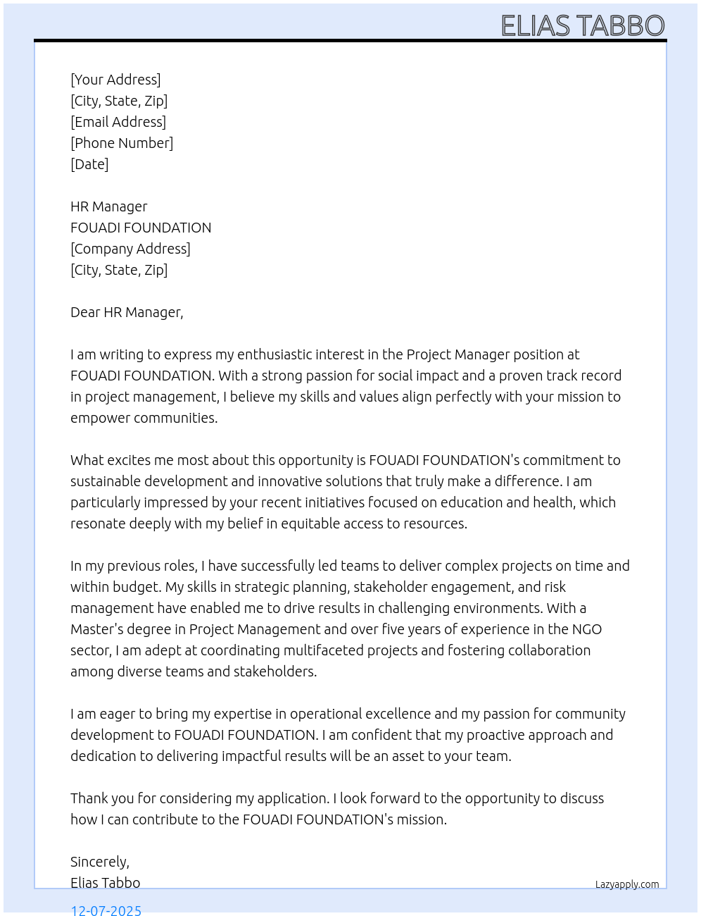 Cover letter for project manager - LazyApply