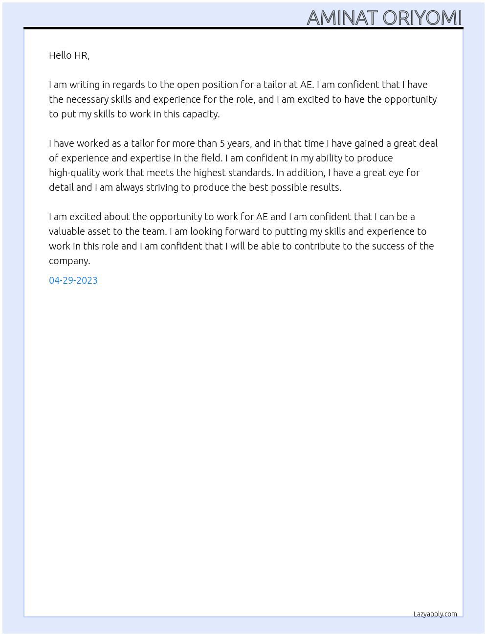 tailor At ae Cover Letter