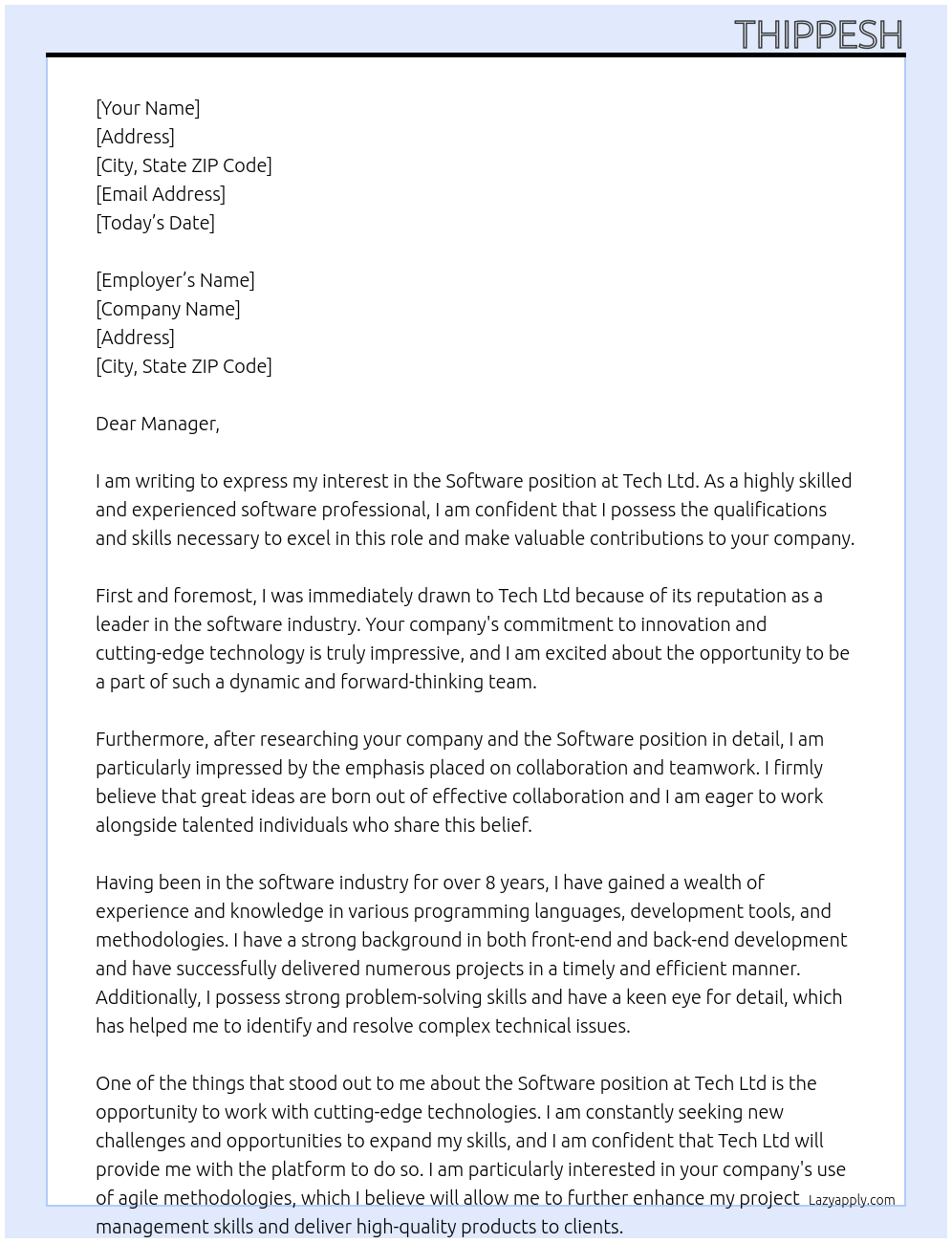 Software At Tech ltd Cover Letter