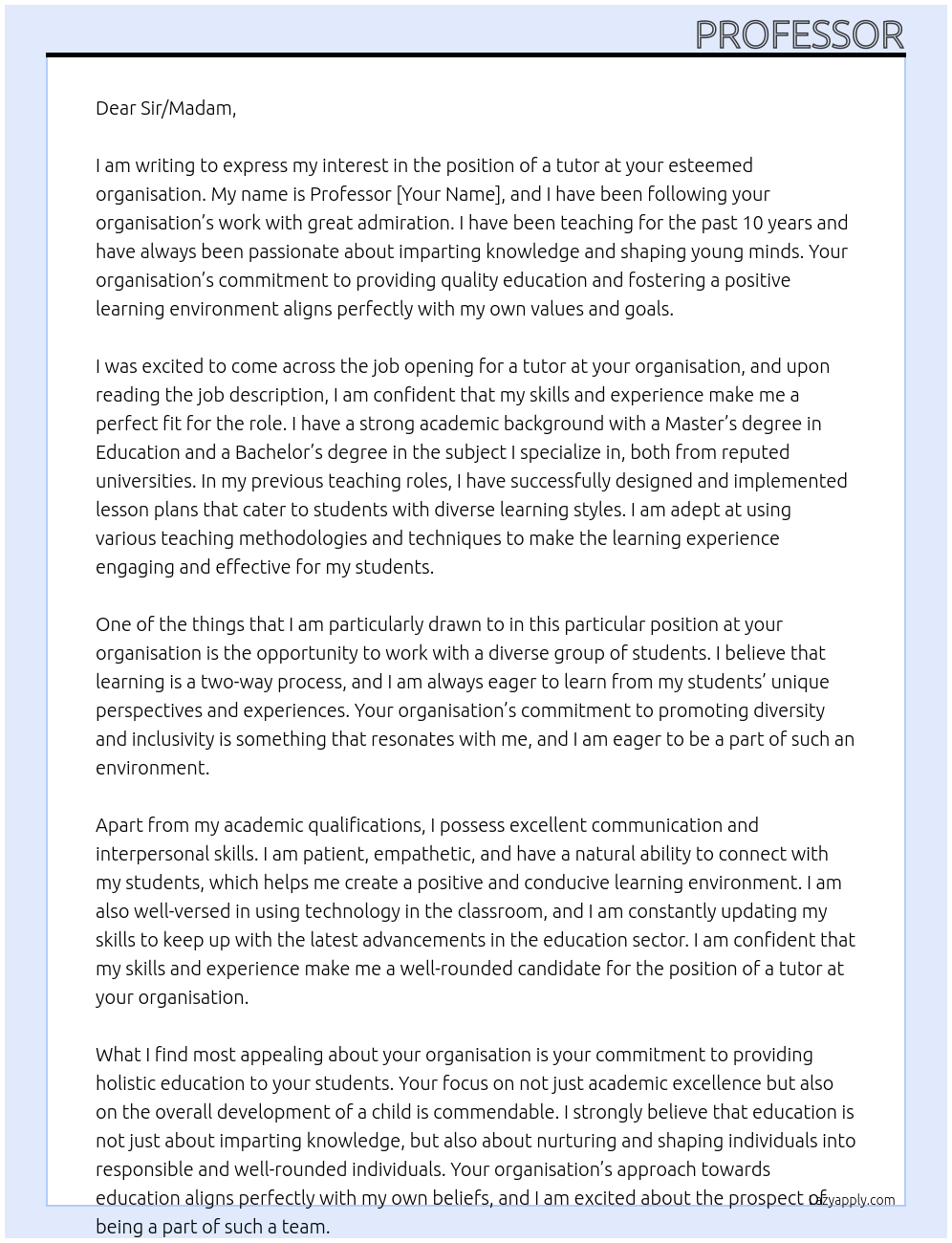 tutor At your organisation Cover Letter