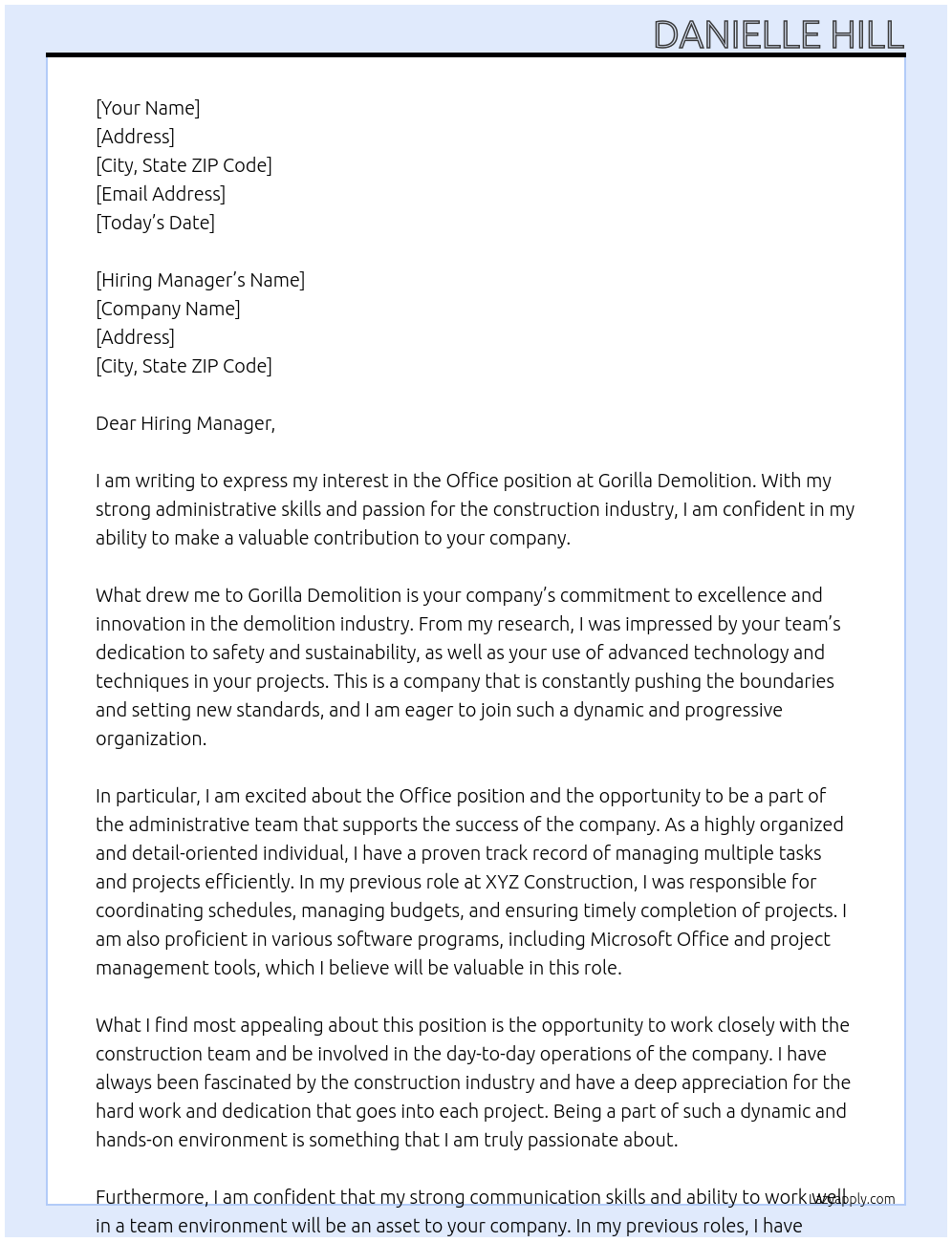 Office At Gorilla Demolition Cover Letter