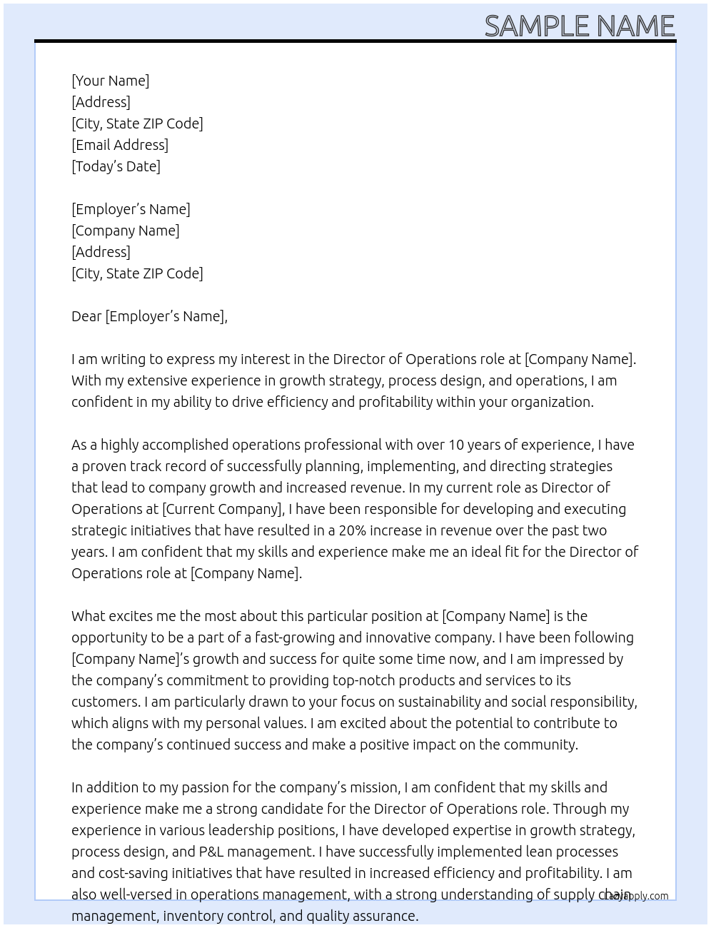 Director of Operations At sample business Cover Letter