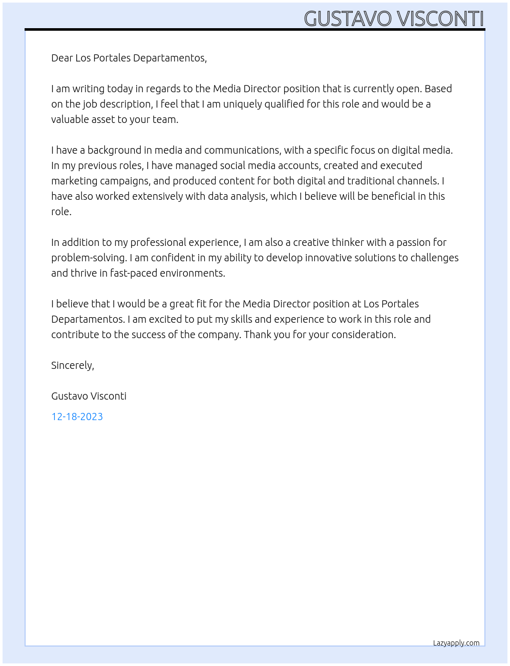 Media Director At Los Portales Departamentos Cover Letter