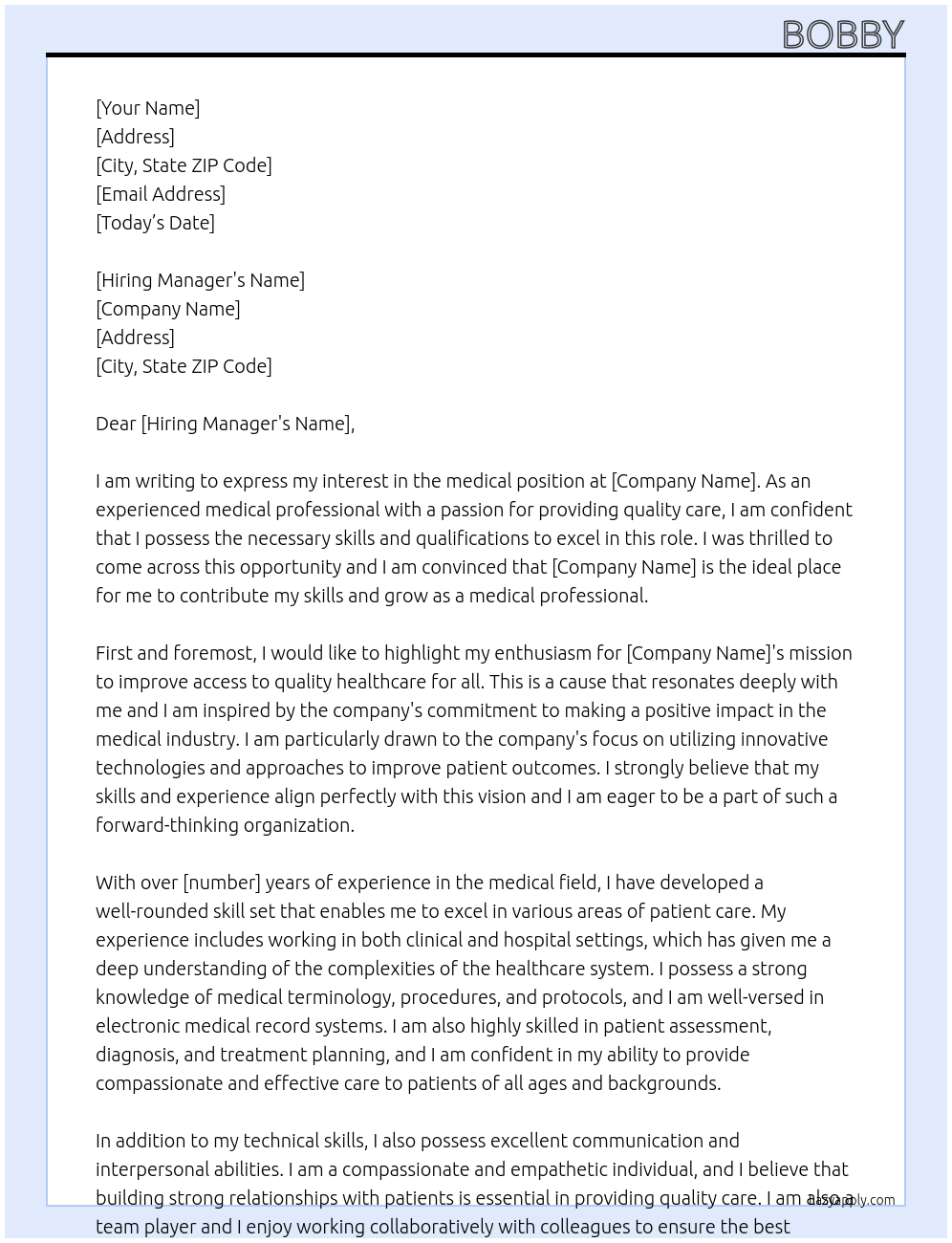 medical At medical Cover Letter