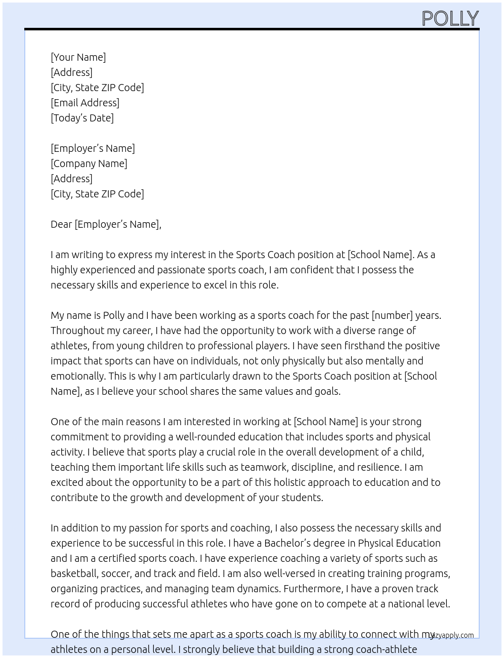 Sports coach At School Cover Letter