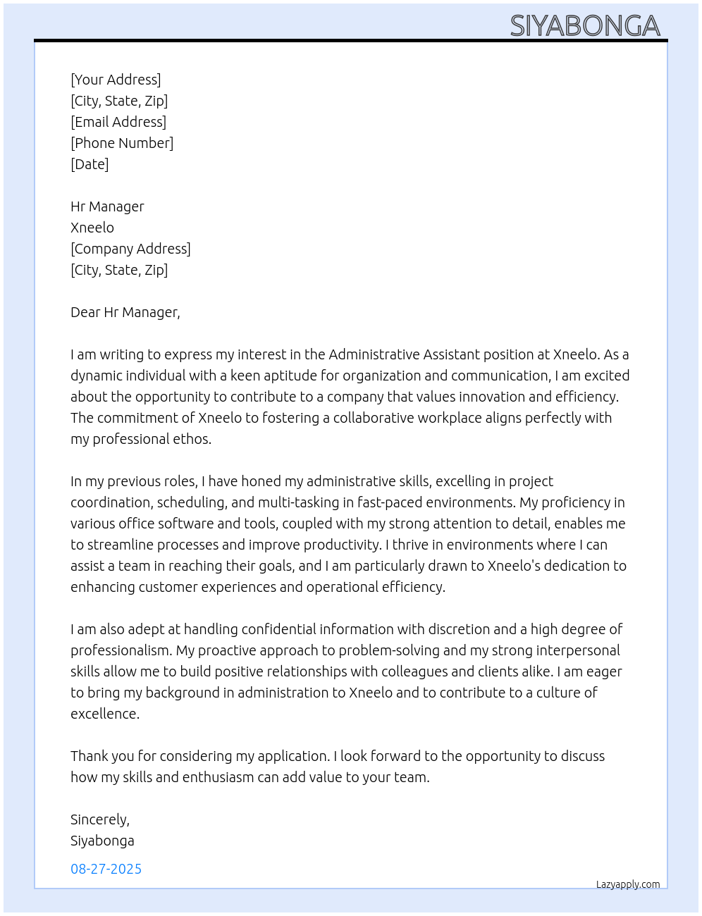 Administrative Assistant At Xneelo Cover Letter