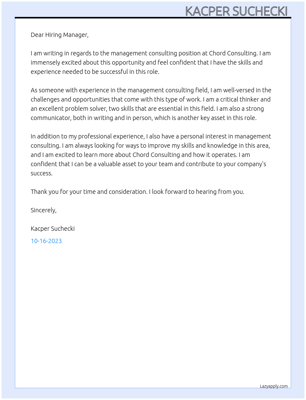 Cover letter for management consulting - LazyApply