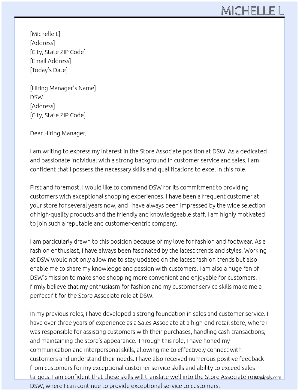 Store Associate At DSW Cover Letter