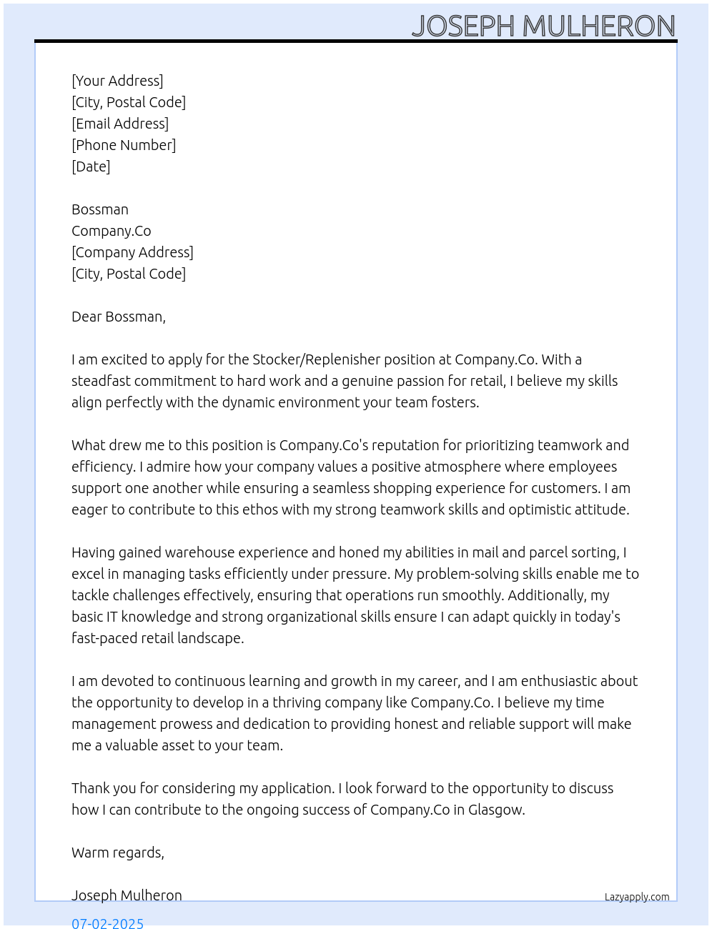 Retail Worker At Company.Co Cover Letter