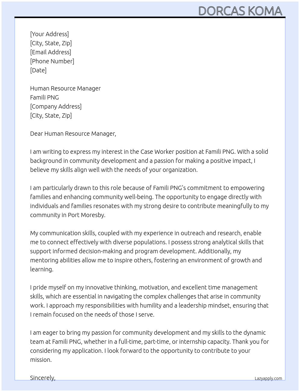 Cover letter for case worker - LazyApply