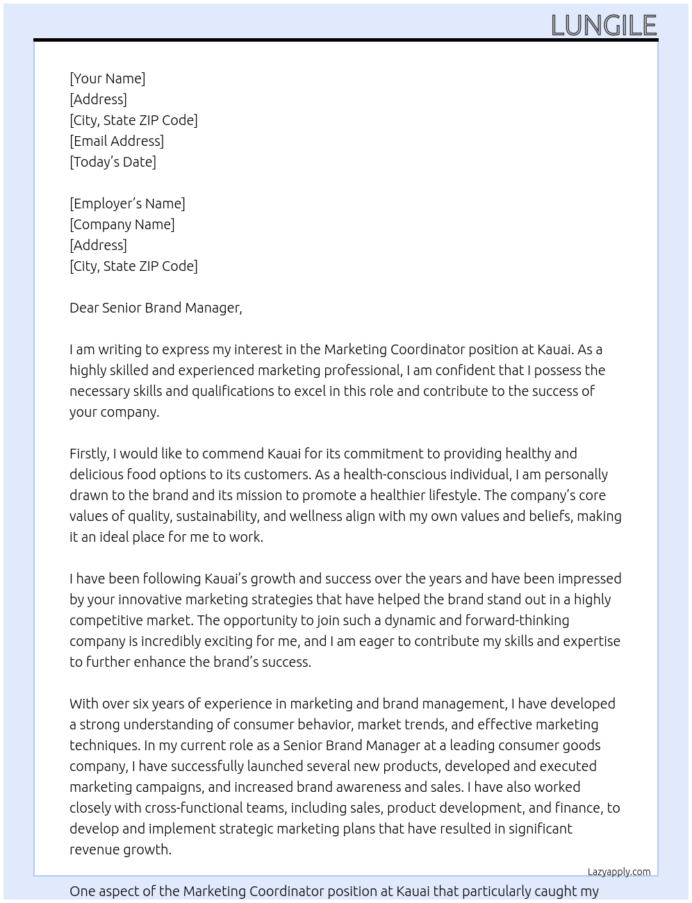 Marketing Coordinator At kauai Cover Letter