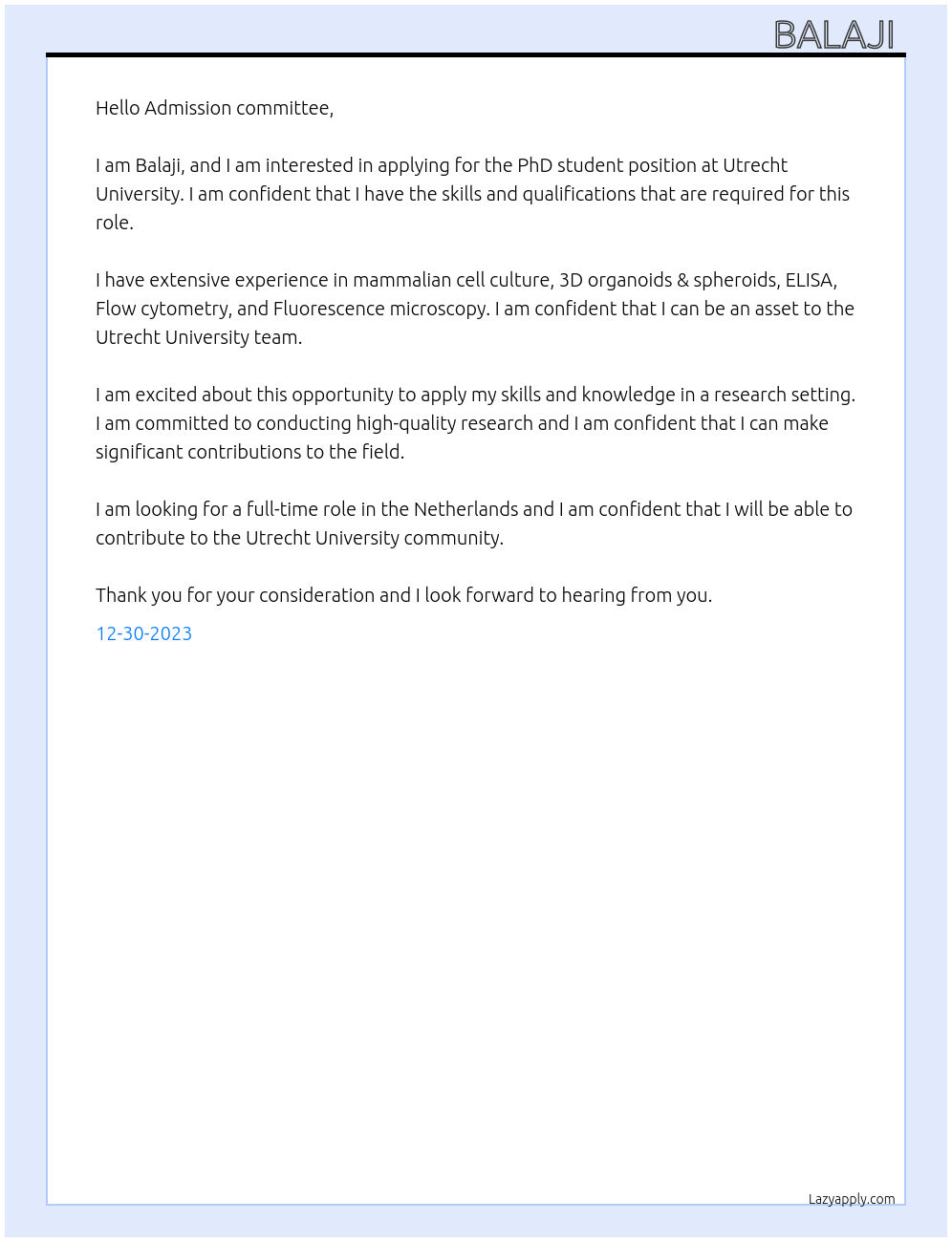 PhD student  At Utrecht University  Cover Letter