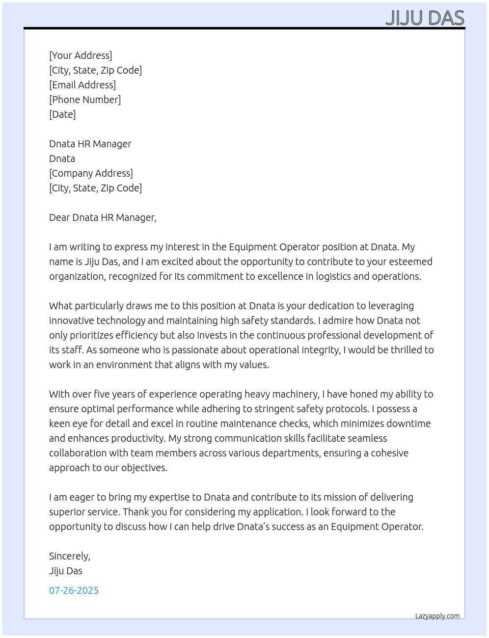 Equipment Operator At Dnata Cover Letter