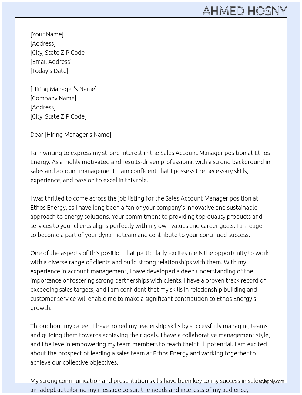 Cover letter for sales account manager - LazyApply
