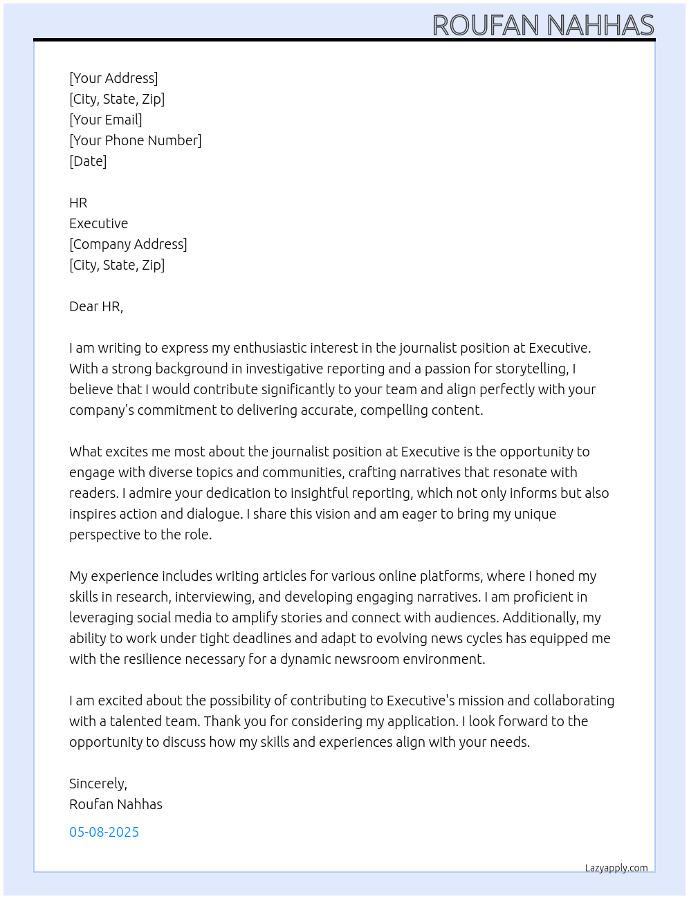 journalist At Executive Cover Letter