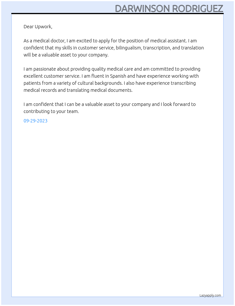Medical Doctor At Upwork Cover Letter
