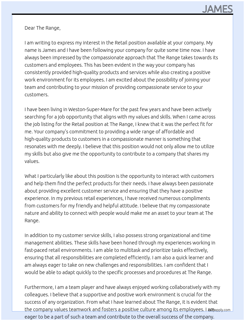 Retail At The Range Cover Letter