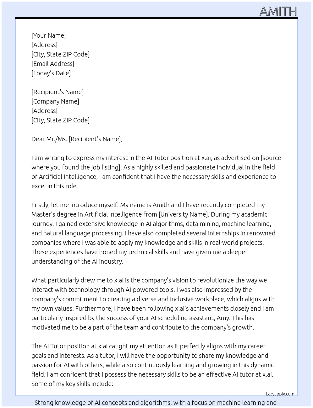 ai tutor At x.ai Cover Letter