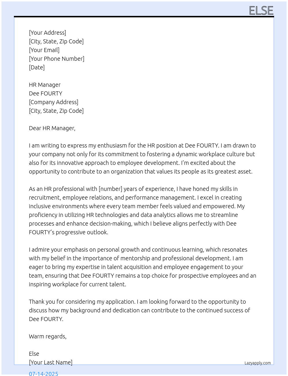 Cover letter for hr - LazyApply