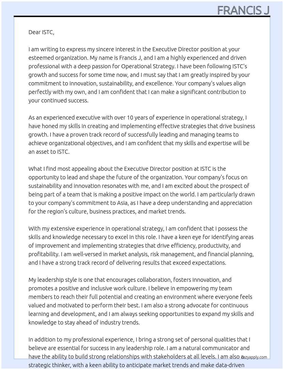 Executive Director At ISTC Cover Letter