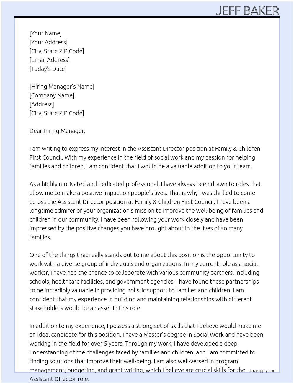 Assistant Director At Family & Children First Council Cover Letter