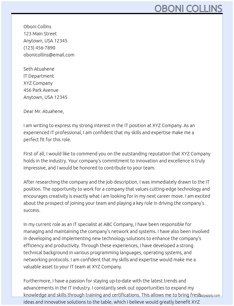 IT At Seth Atuahene Cover Letter