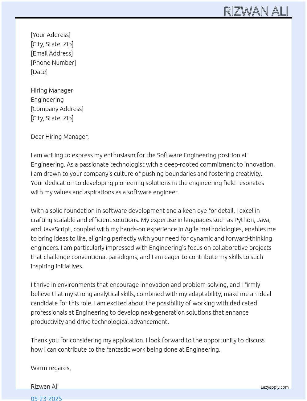 Software Engineering At Engineering Cover Letter