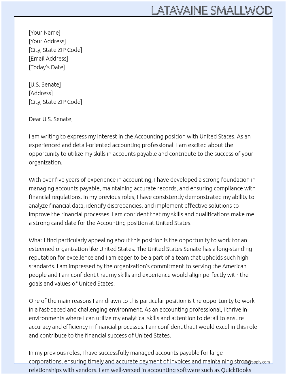 Accounting At United States Cover Letter