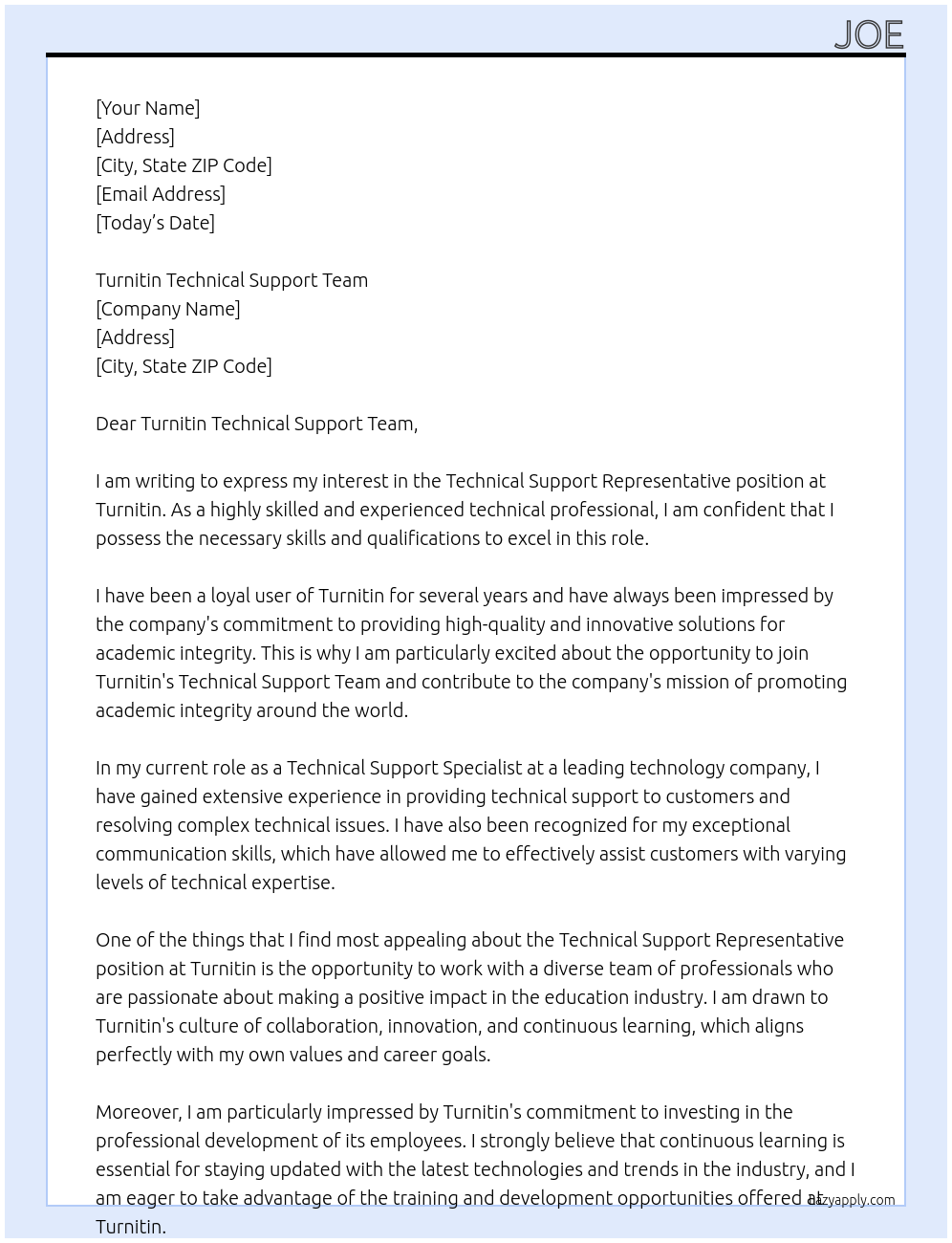 Technical Support Representative At Turnitin Cover Letter