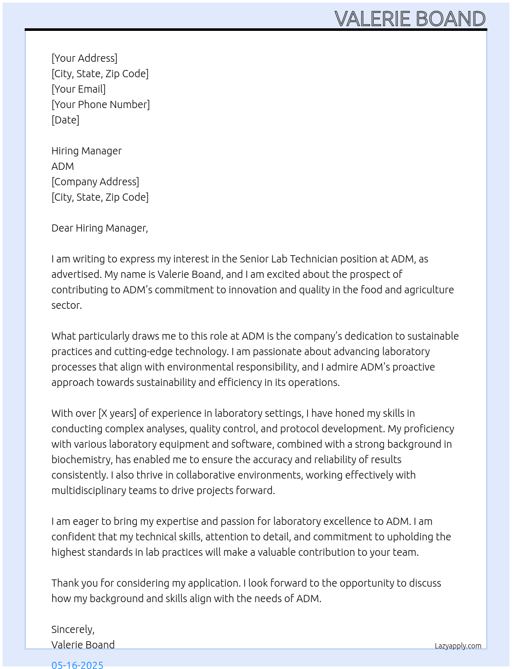 Cover letter for senior lab technician - LazyApply