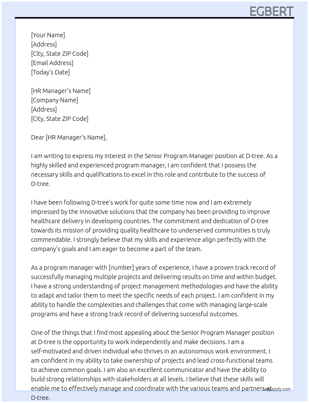 Senior Program Manager At D-tree Cover Letter