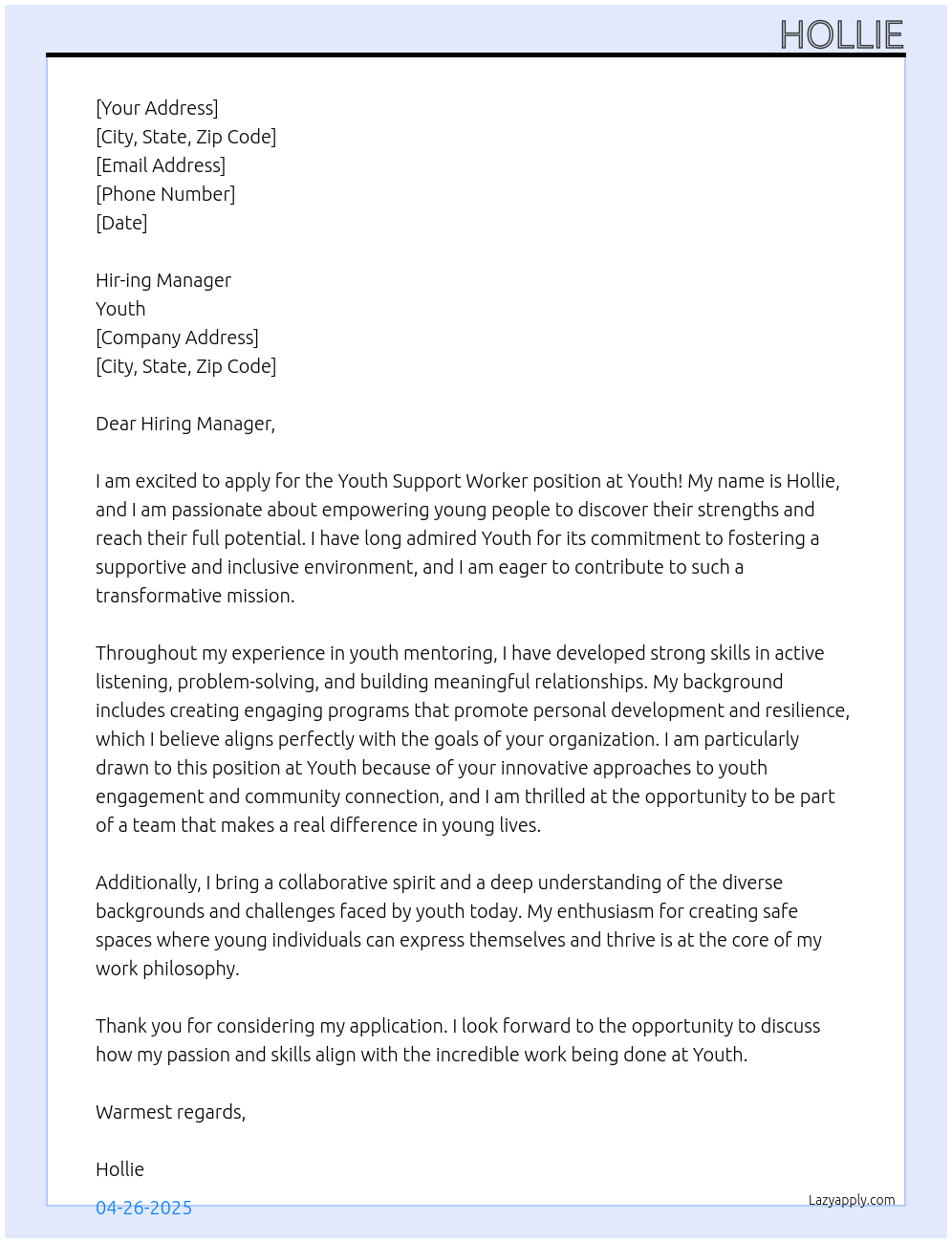 Cover letter for youth support worker - LazyApply