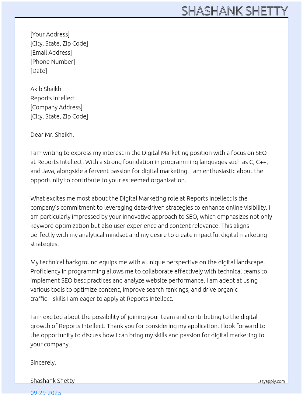 Cover letter for digital marketing - LazyApply