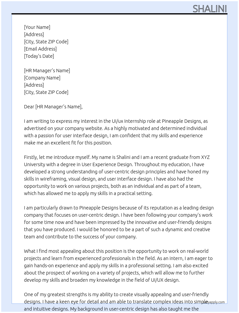 Ui/ux At Pineapple designs Cover Letter